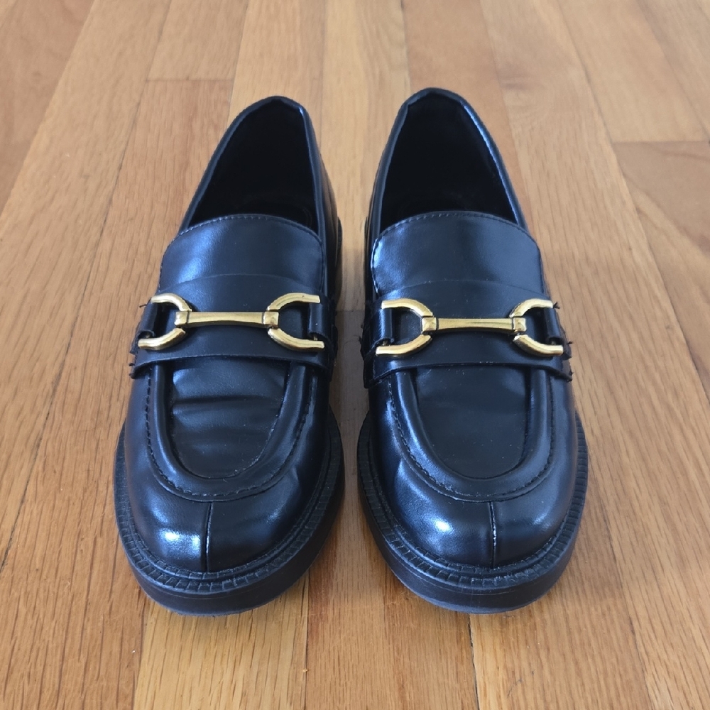 Zara Black Loafers with Gold Detail